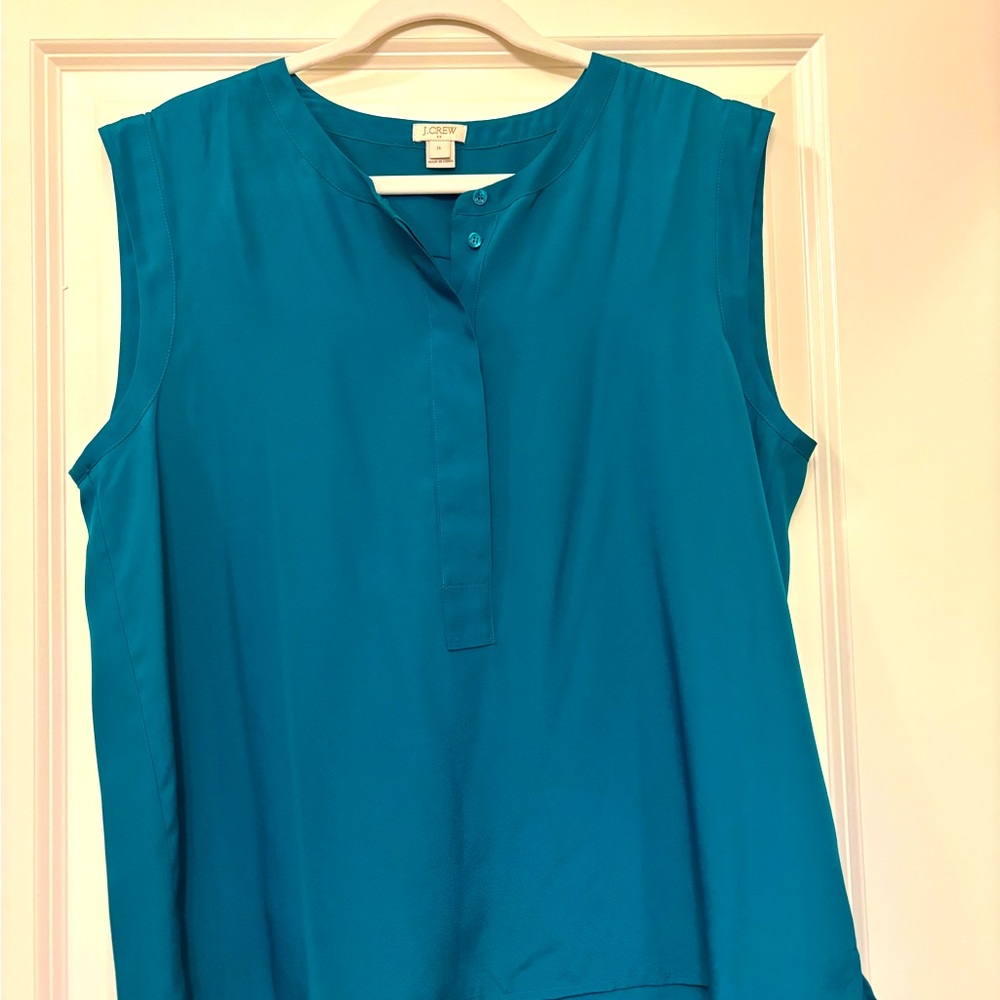 J. Crew Blue Boxy Blouse with Mandarin Collar